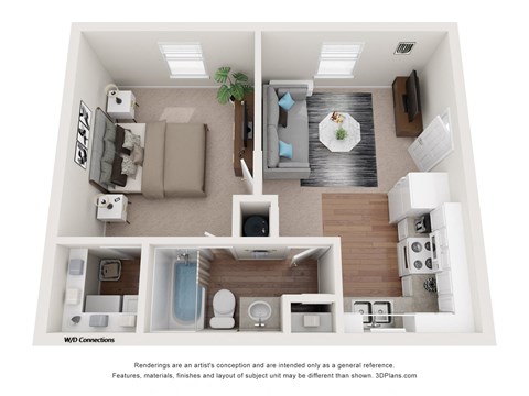 Floor plan for 1 bed, 1 bath, 800 sqft